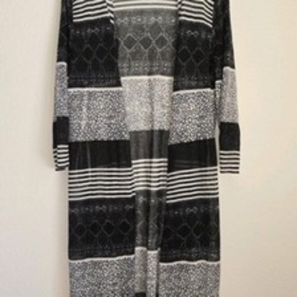 Chicos Black White Midi Sweater Topper Duster Size 2 (Large) 3/4 Sleeve